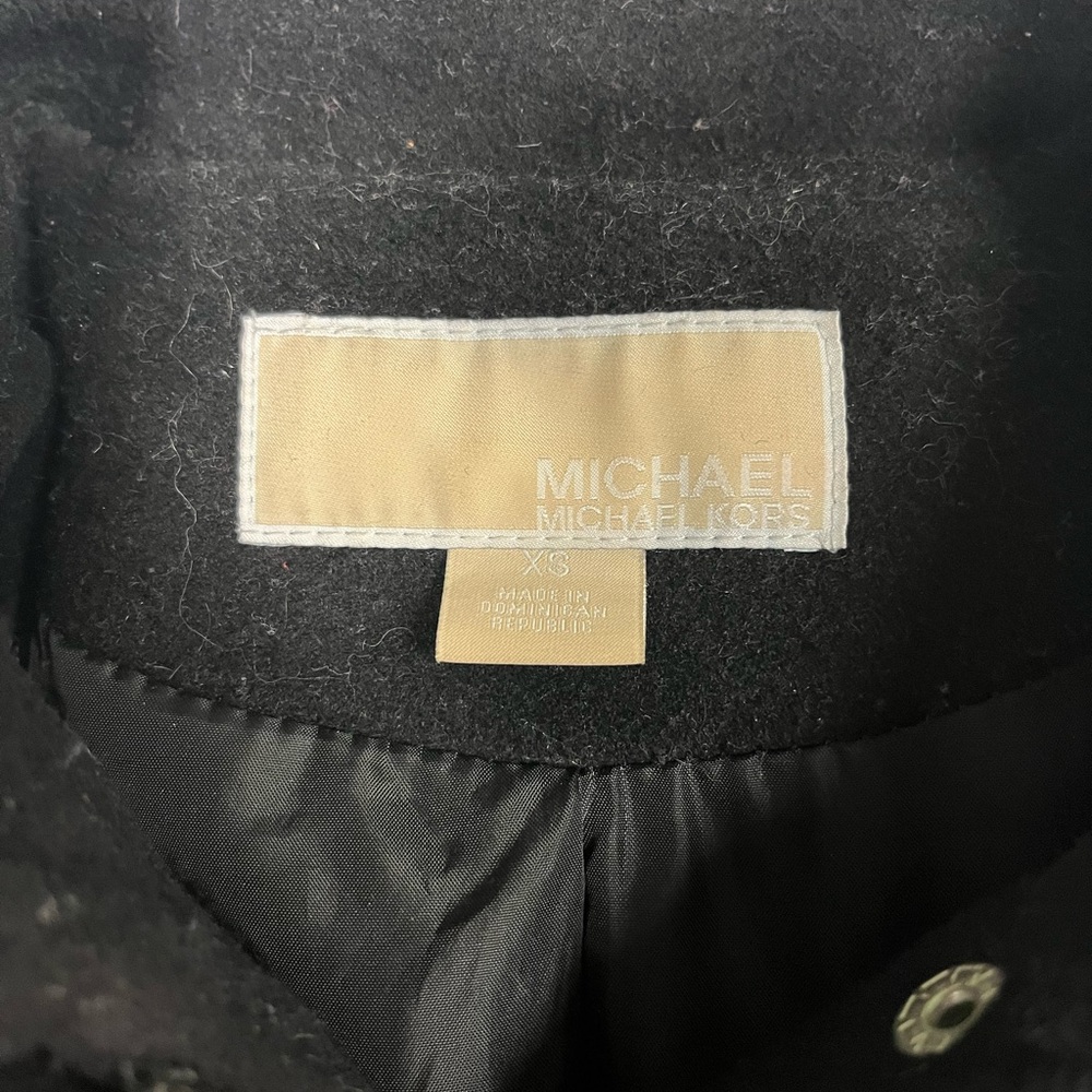 Michael Kors Long Women's Wool Pea Coat Silver Details Size XS Color Black - Picture 3 of 11